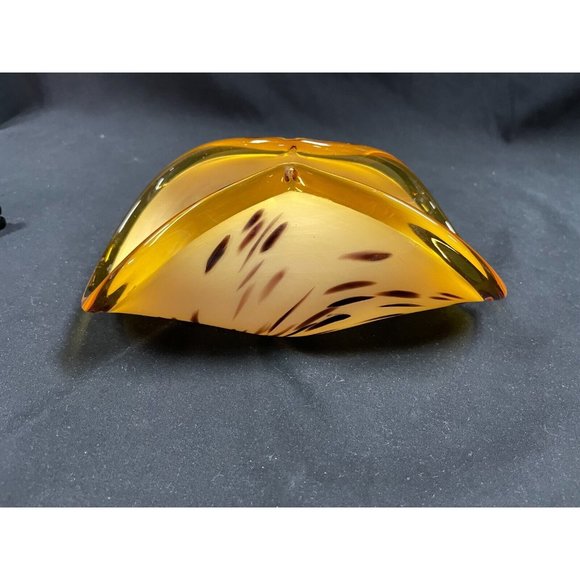 Murano Lavorazione Crystal Italian Glass Folded Bowl Amber Yellow Decorative 9 ¾ - Picture 4 of 9